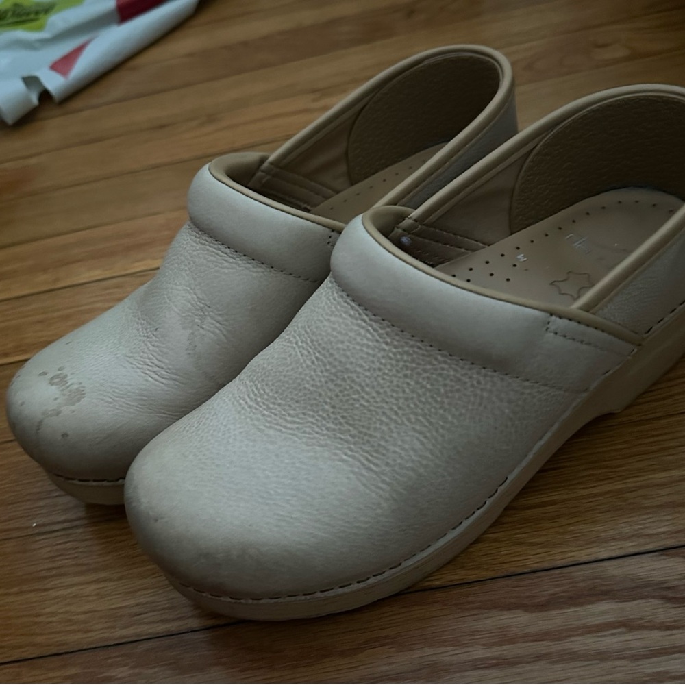 Dansko Cream Leather Clogs